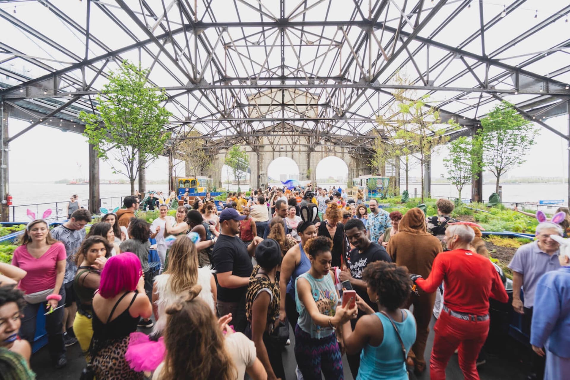 Daytime crowd in a glass conservatory