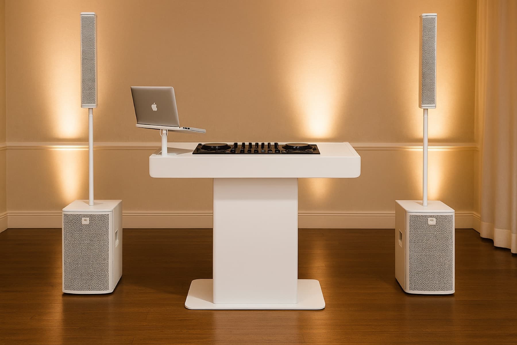 White DJ command center booth